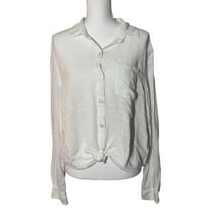 Aeropostale Front Tie Textured Dobby Button Down Shirt XL White Excellent Boho